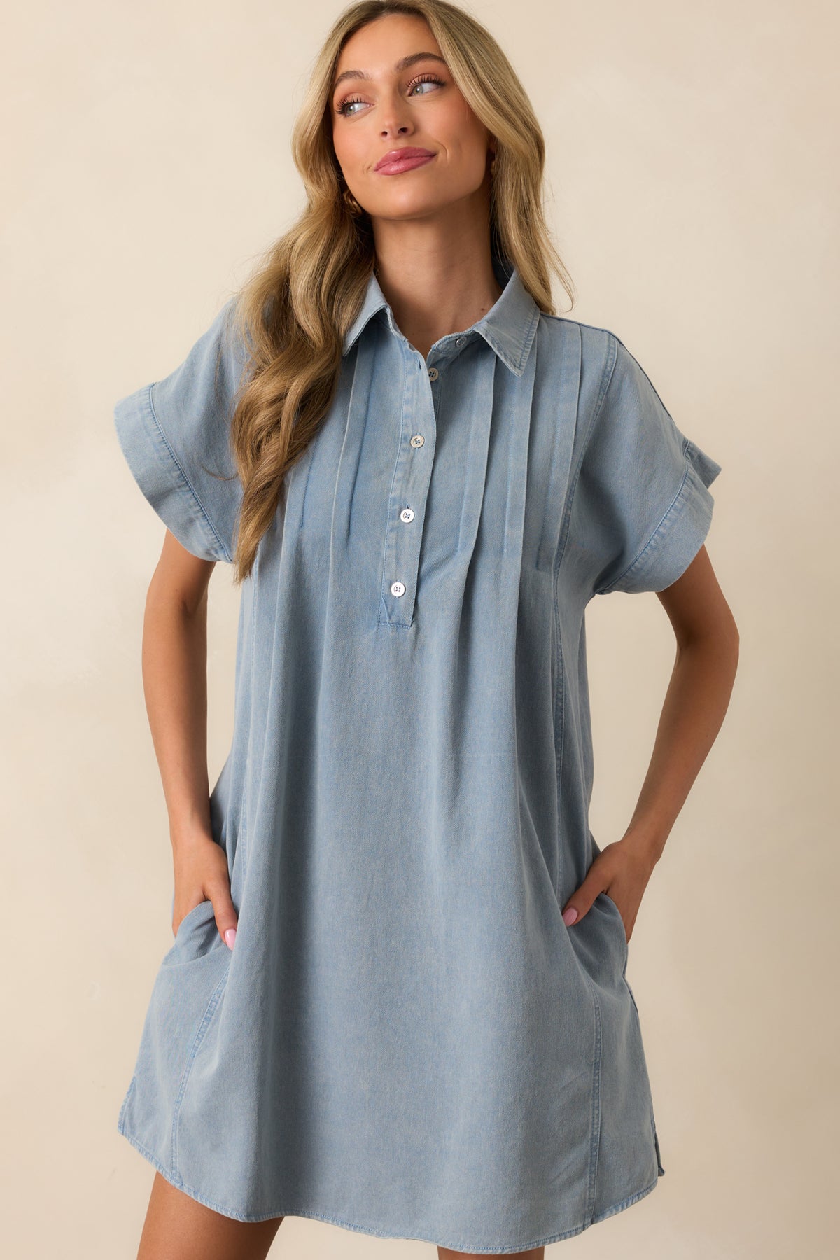 Short Sleeve Denim Mini Dress