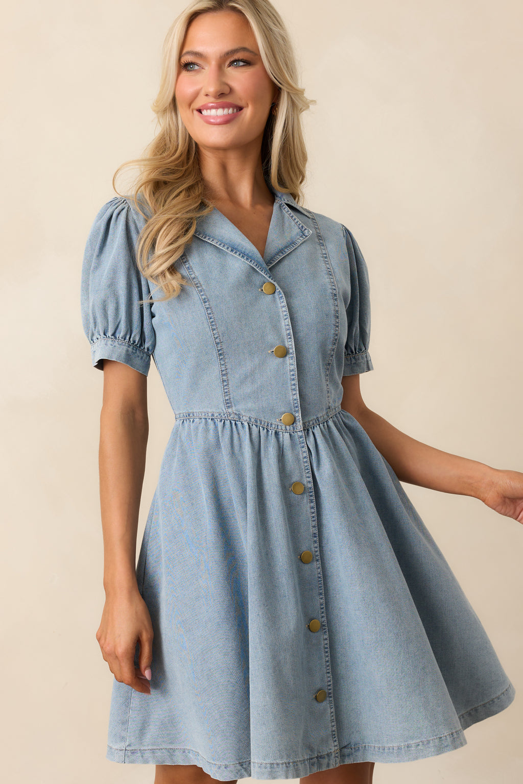 Light Wash Denim Shirt Dress - Mini Dresses