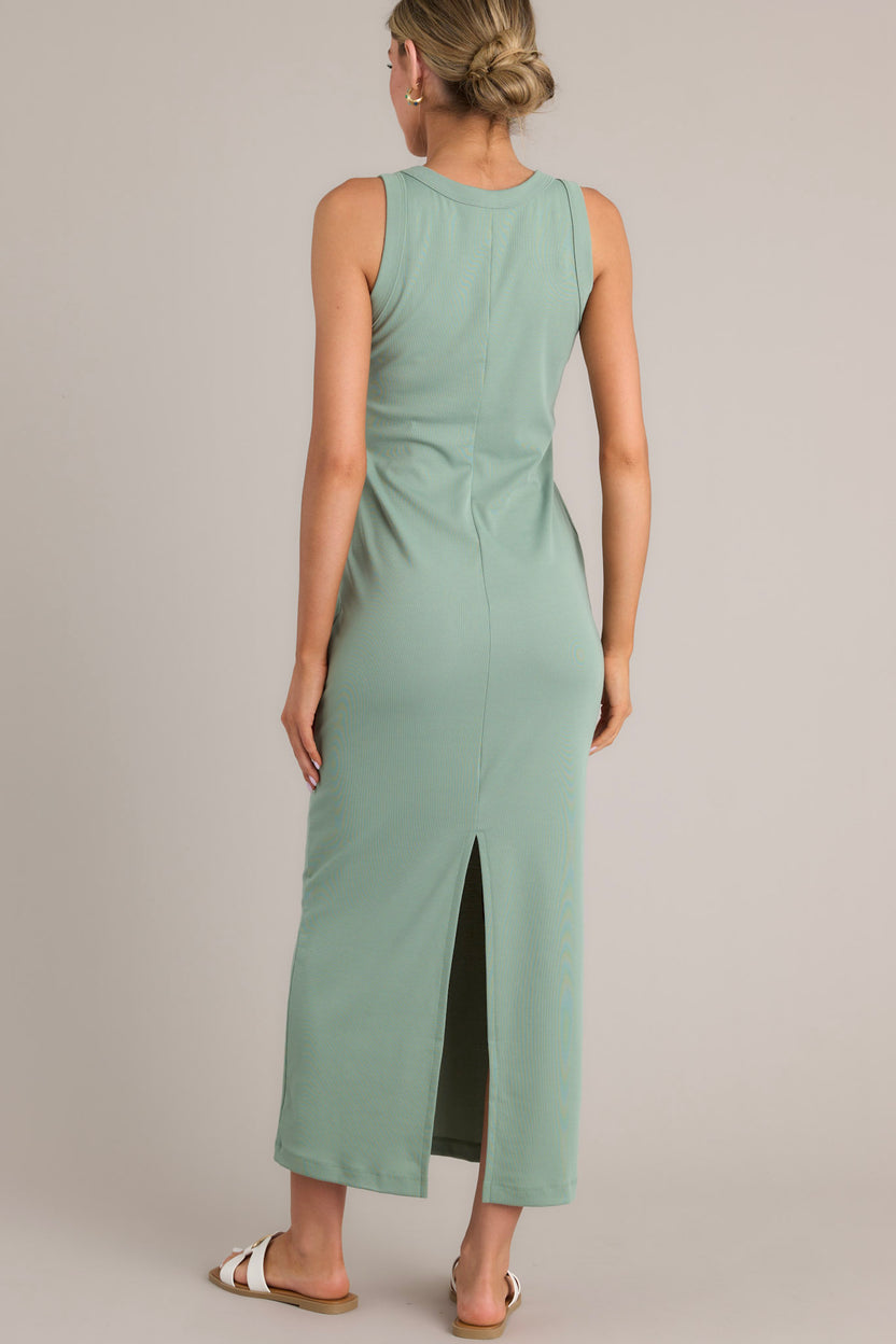 Short Sleeve T-Shirt Dress with Side Pockets in Sage Green main image 1