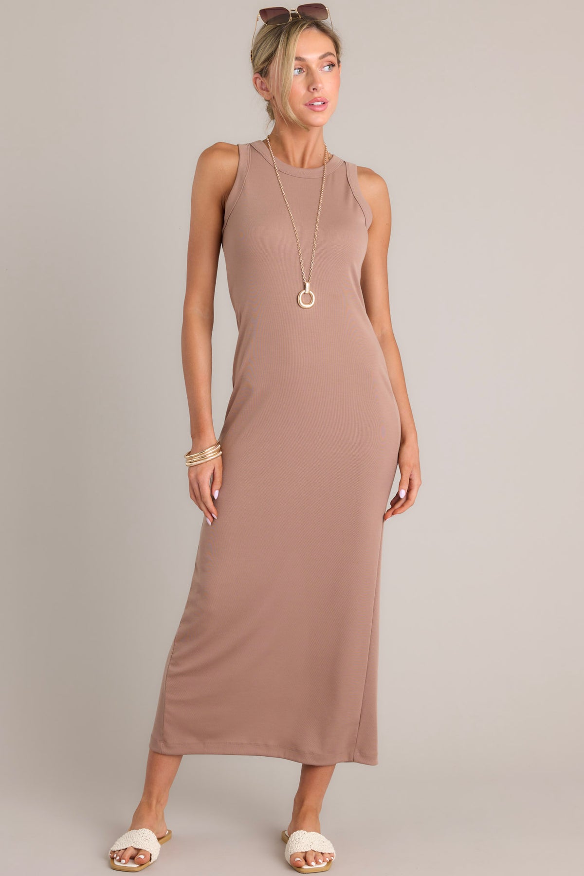 Casual Collared Neck Dress in Mocha