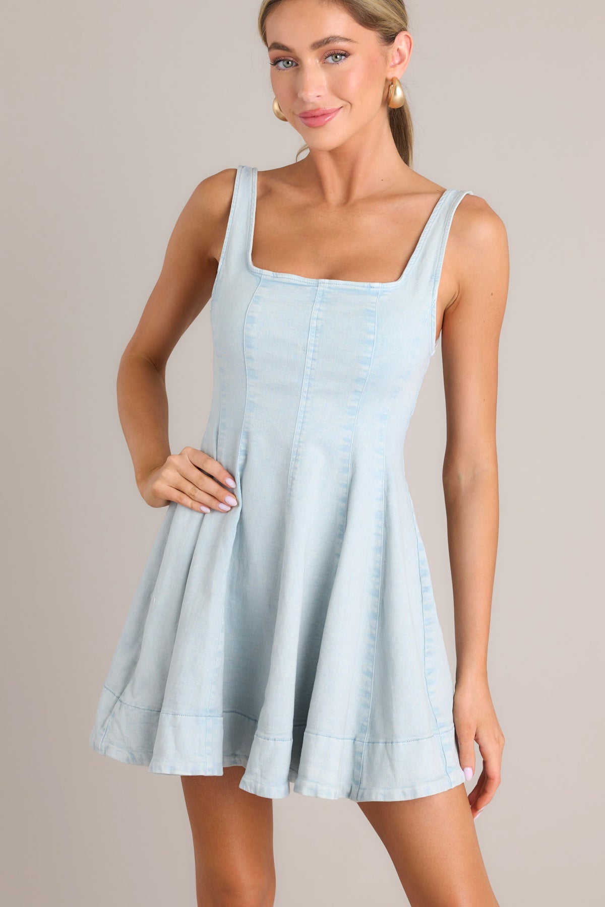 Light Chambray Mini Dress - All Dresses | Red Dress