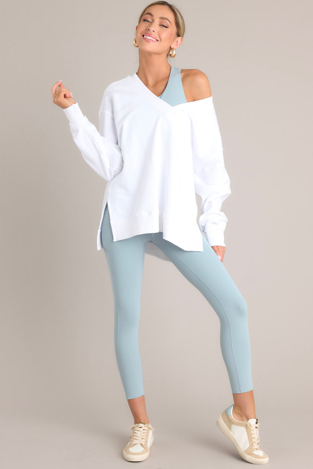 Light Blue Leggings -Athleisure Bottoms | Red Dress