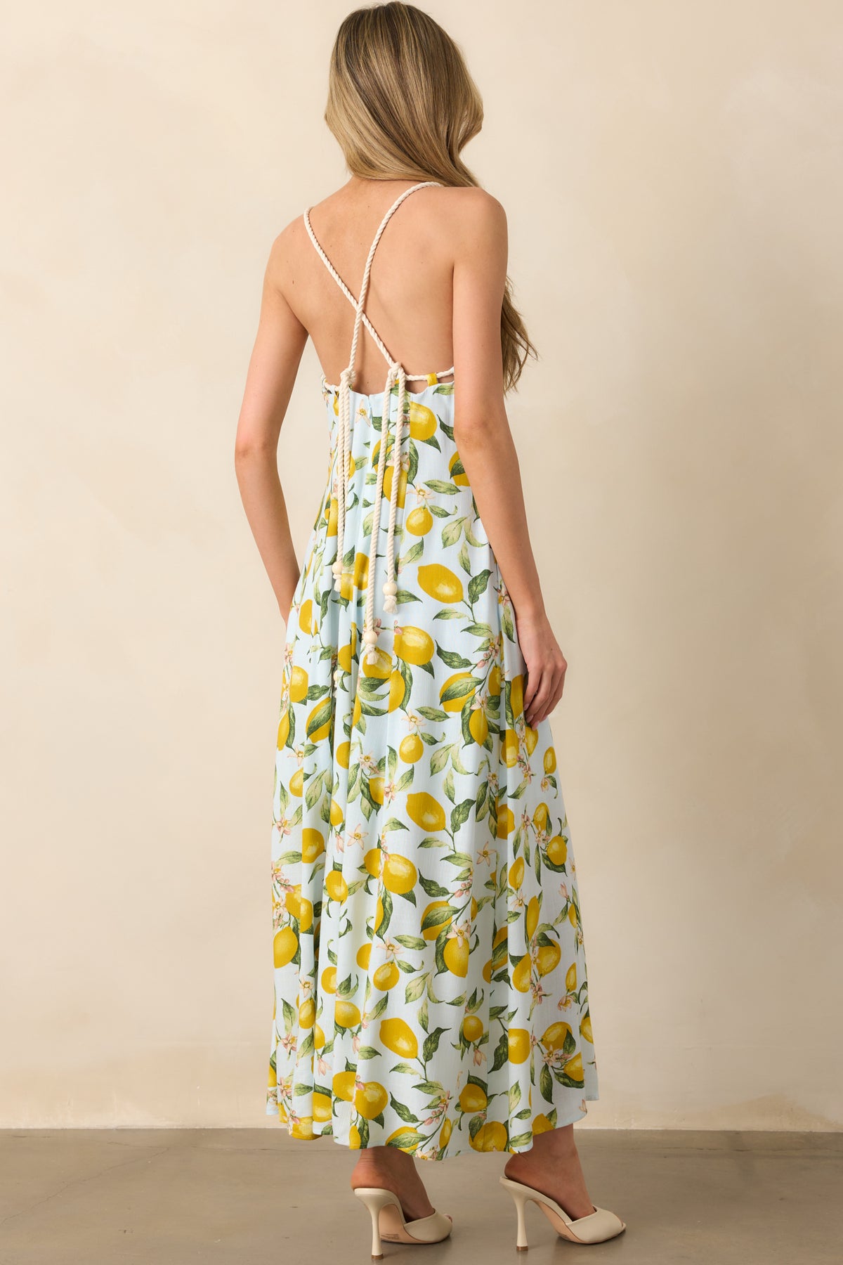 Light Blue Lemon Print Maxi Dress