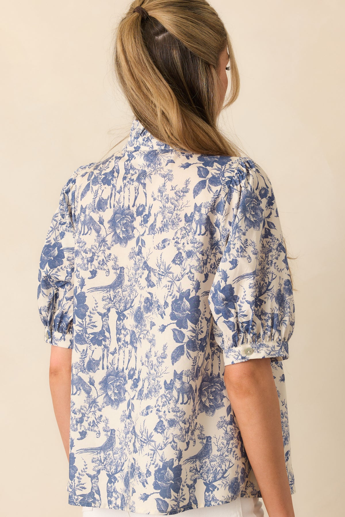 ToffyHouse Cotton Woven Half Sleeves Shirt & Denim Shorts Set with Tropical Theme Print - Blue
