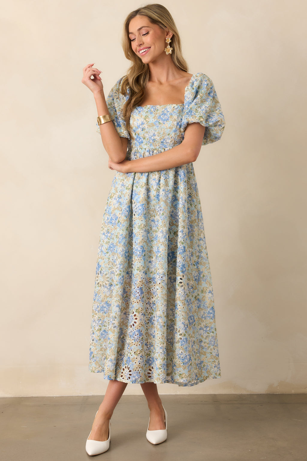 Light Blue Floral Embroidered Midi Dress - All Dresses | Red Dress Light Blue Floral Embroidered Midi Dress - All Dresses | Red Dress