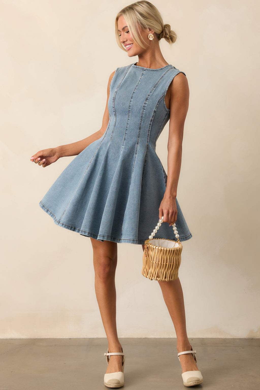 denim swing dress Collectif Caterina Denim Swing Dress for Women, Navy, UK22 main image 1
