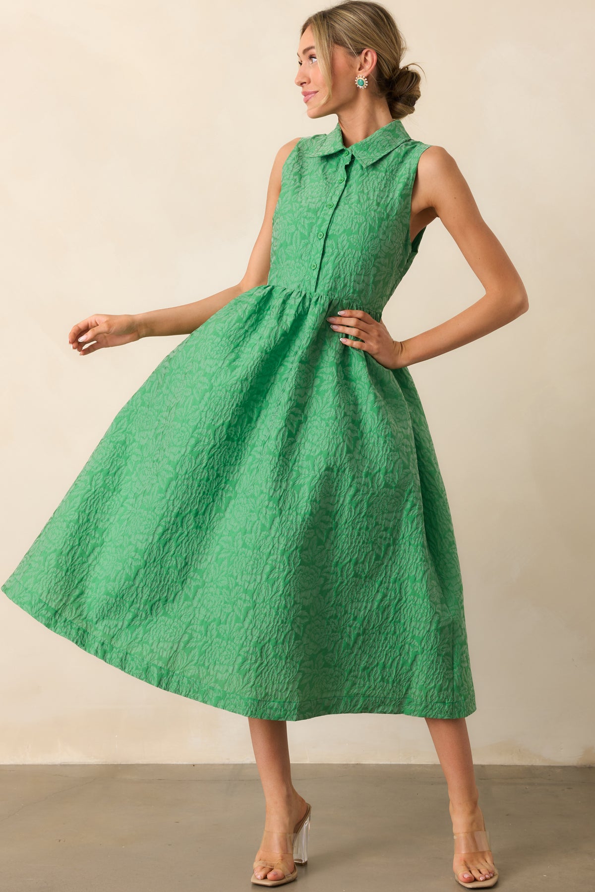 Green Jacquard Quarter Zip Dress