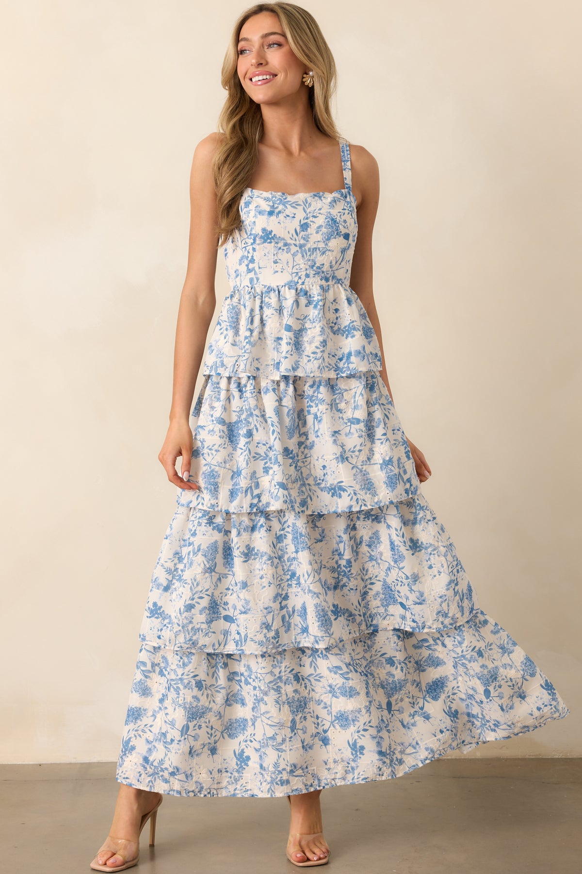 Only Ever You Eyelet Lace Tiered Maxi Dress (Blue)