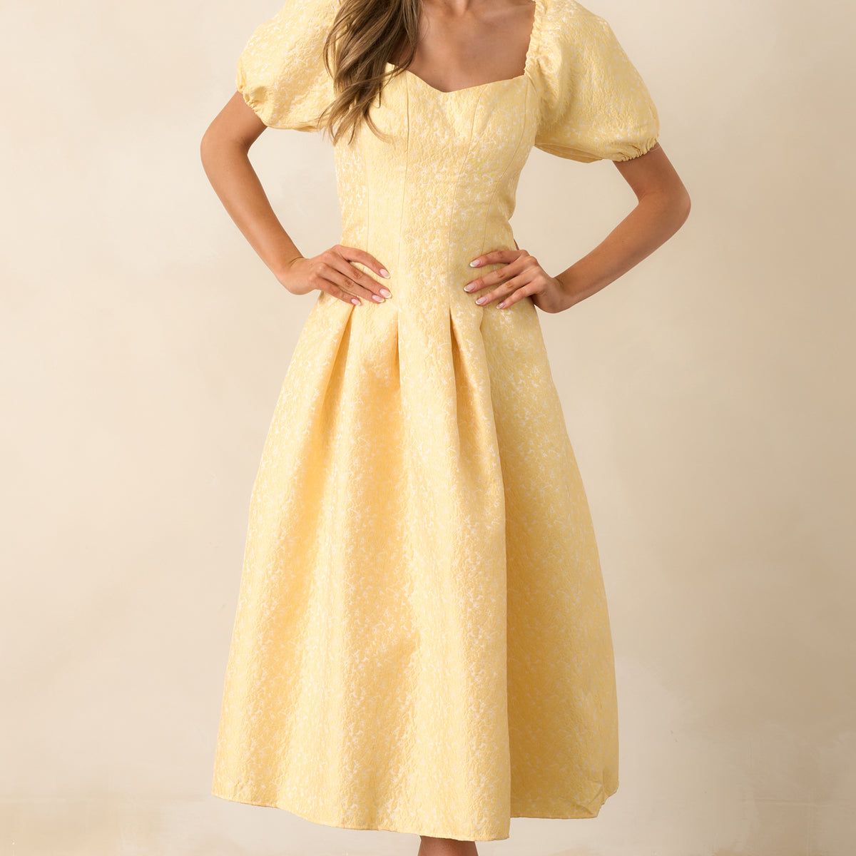 Shine So Bright Yellow Floral Jacquard Puff Sleeve Maxi Dress Shine So Bright Yellow Floral Jacquard Puff Sleeve Maxi Dress
