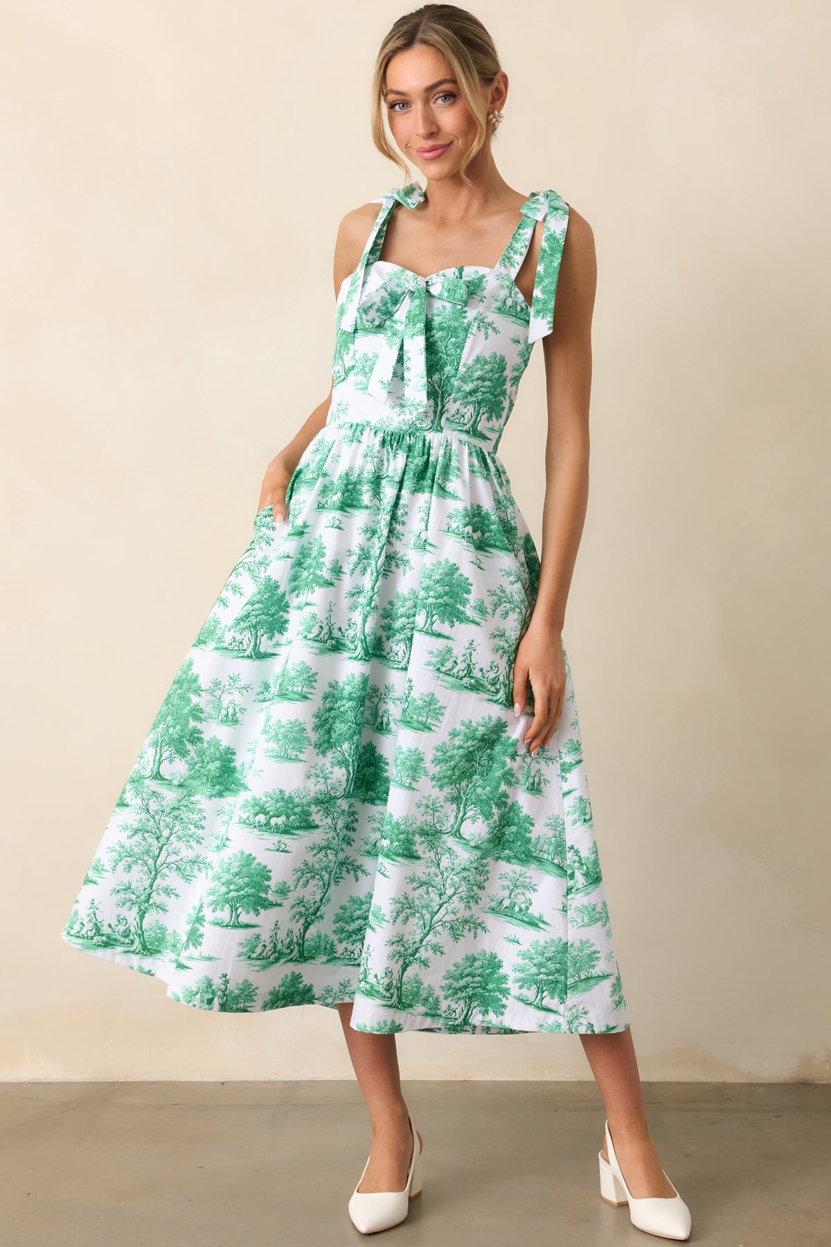 Prosperina Juli Anna Midi Dress In Eden Green Toile