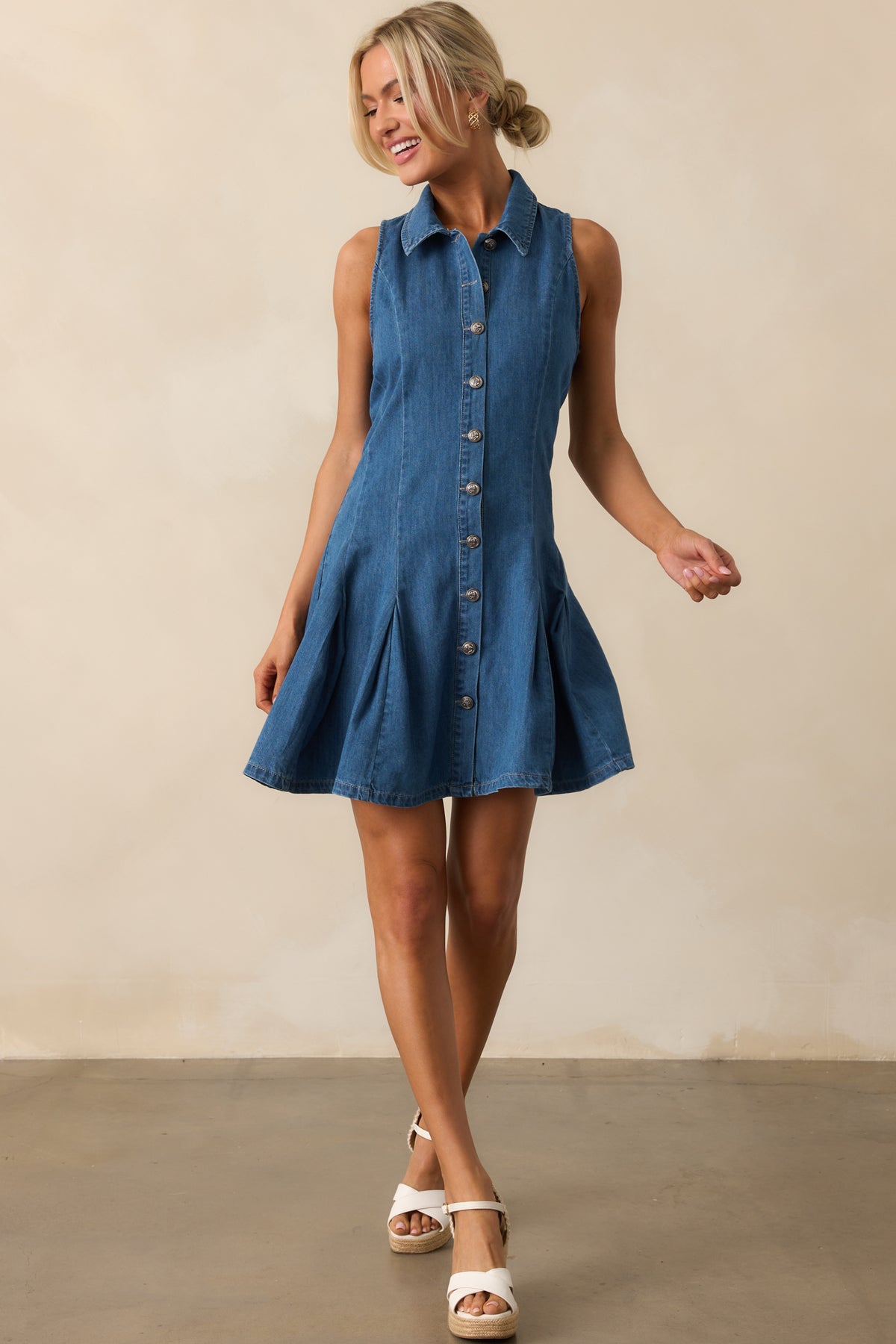 Medium Wash Denim Drop Waist Dress