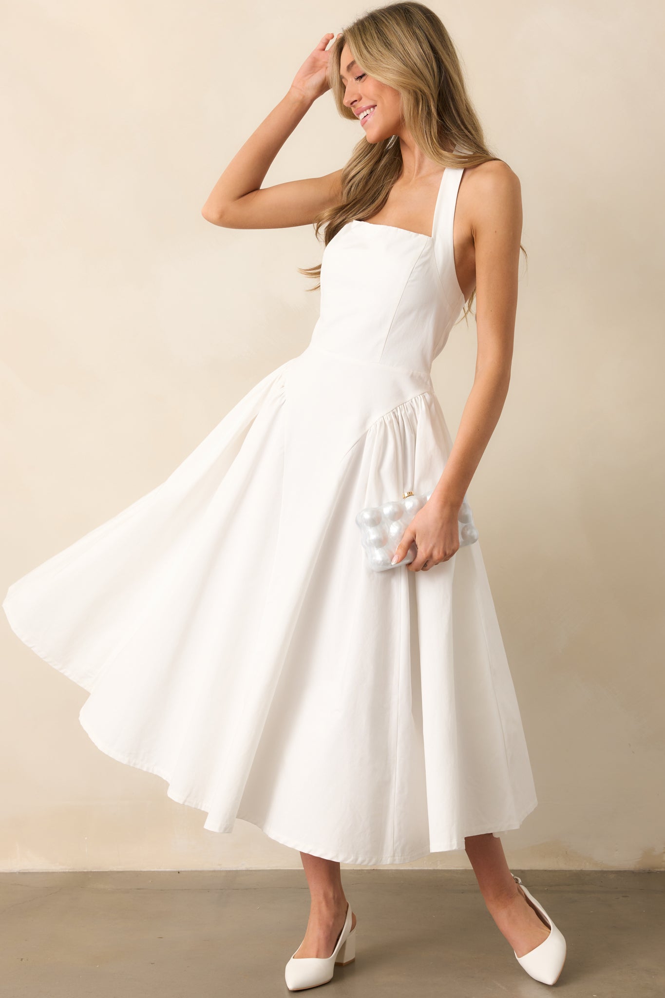 White Cotton Drop Waist Maxi Dress