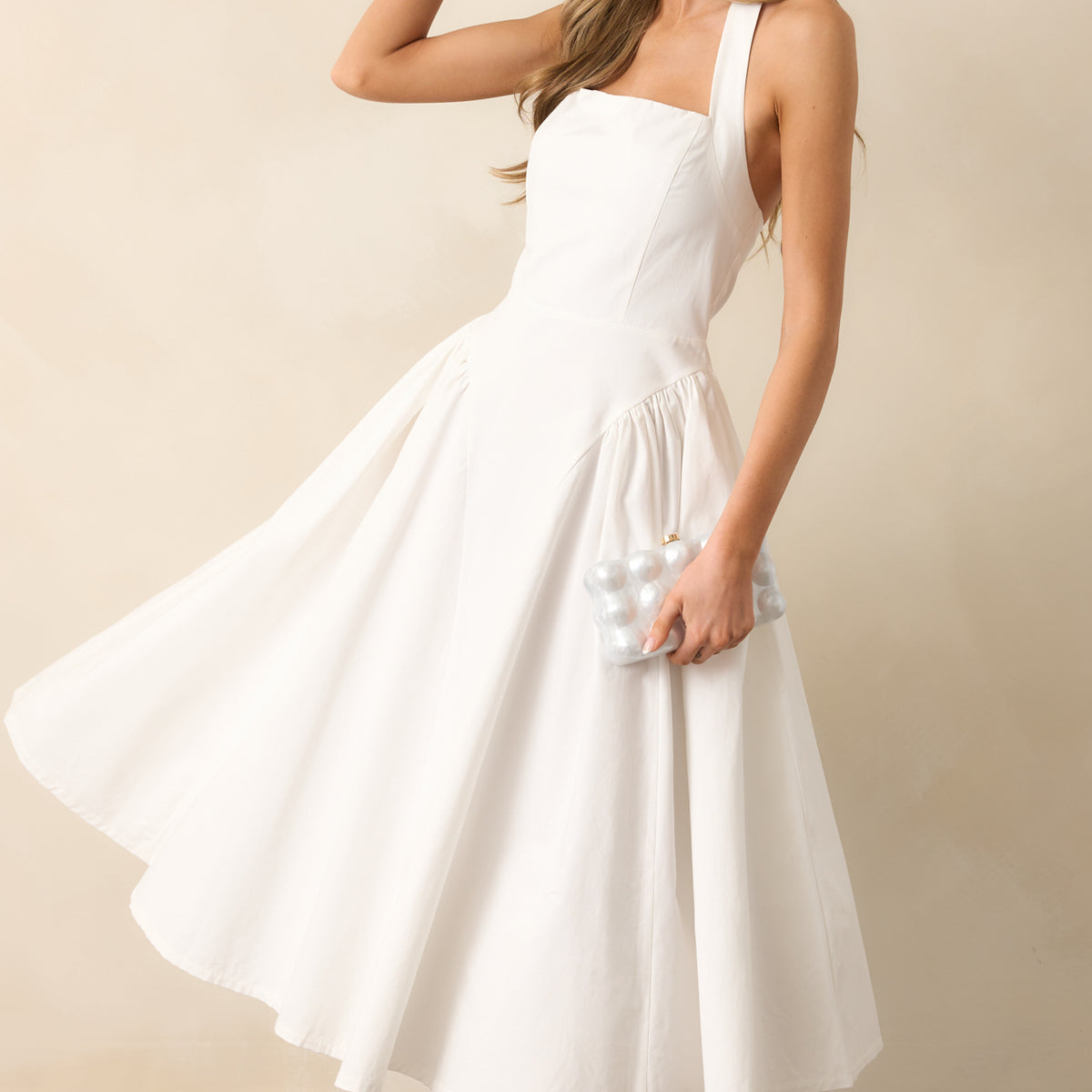 sachin and babi light blue dress Lovely White Halterneck Satin Maxi Dress, XO XO XXL / 12 / White main image 0