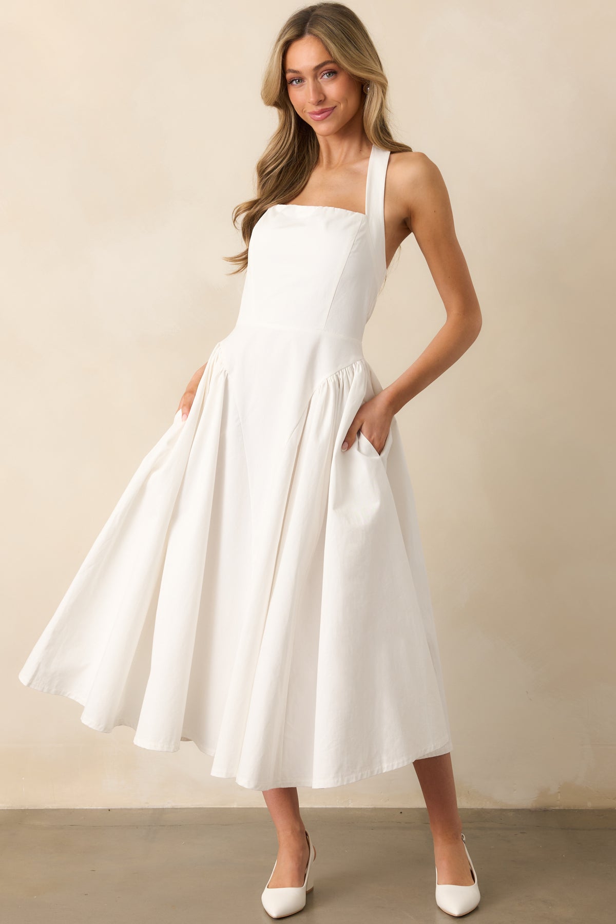 White Cotton Drop Waist Maxi Dress