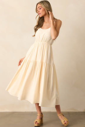 Neutral Cotton Crochet Midi Dress