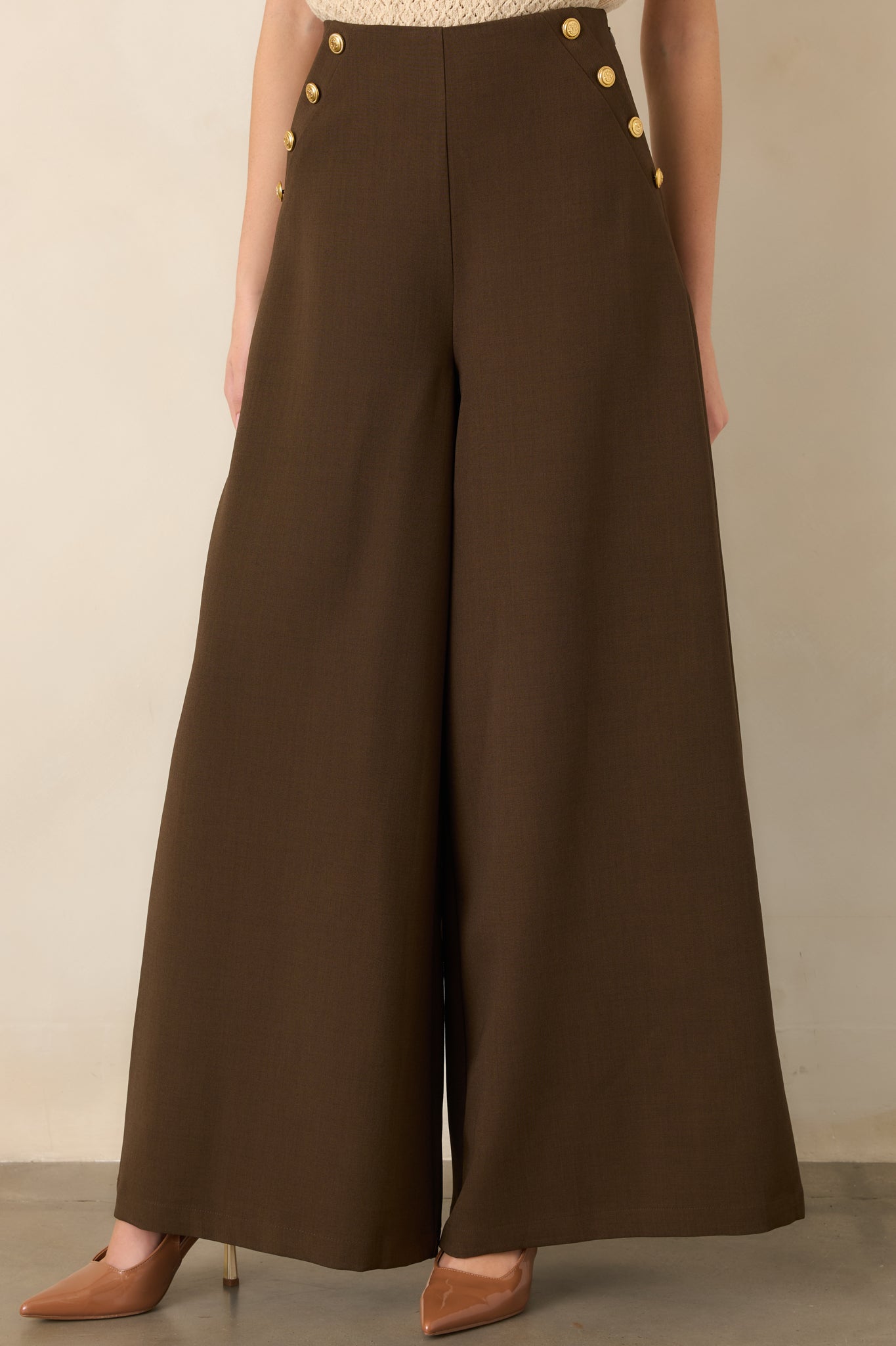 Chart the Course Dark Brown Wide Leg Button Pants