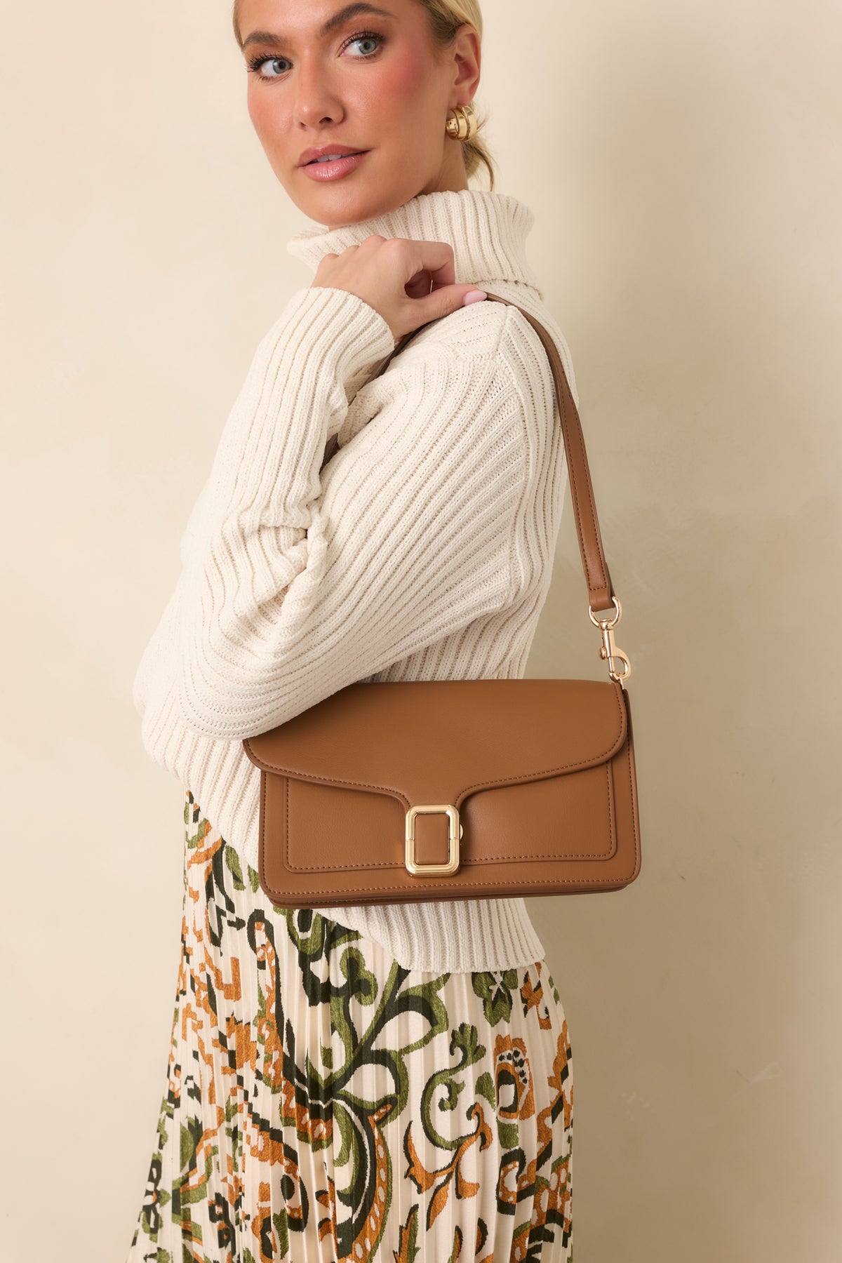 Modern Elegance Mocha Faux Leather Shoulder Bag