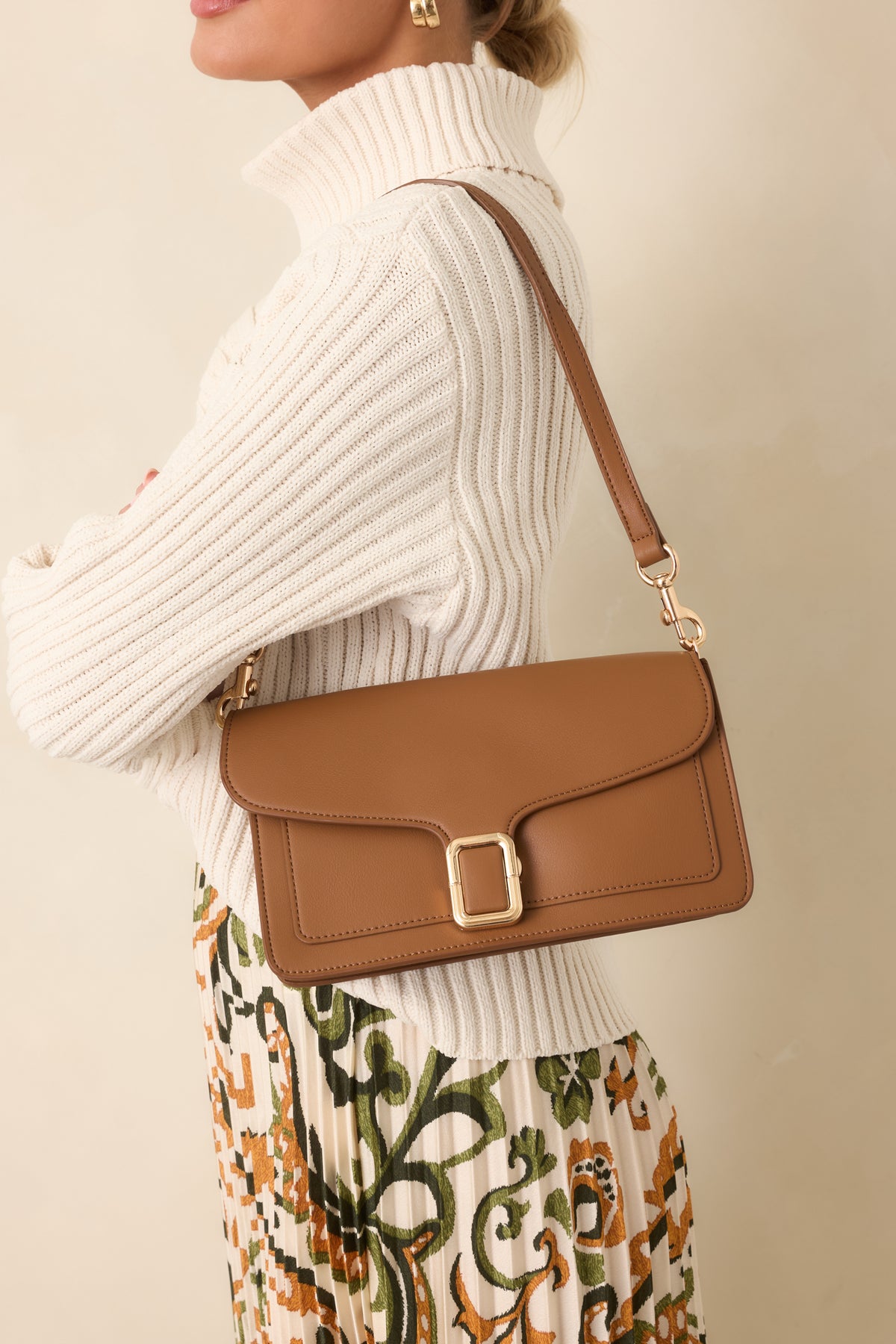 Modern Elegance Mocha Faux Leather Shoulder Bag