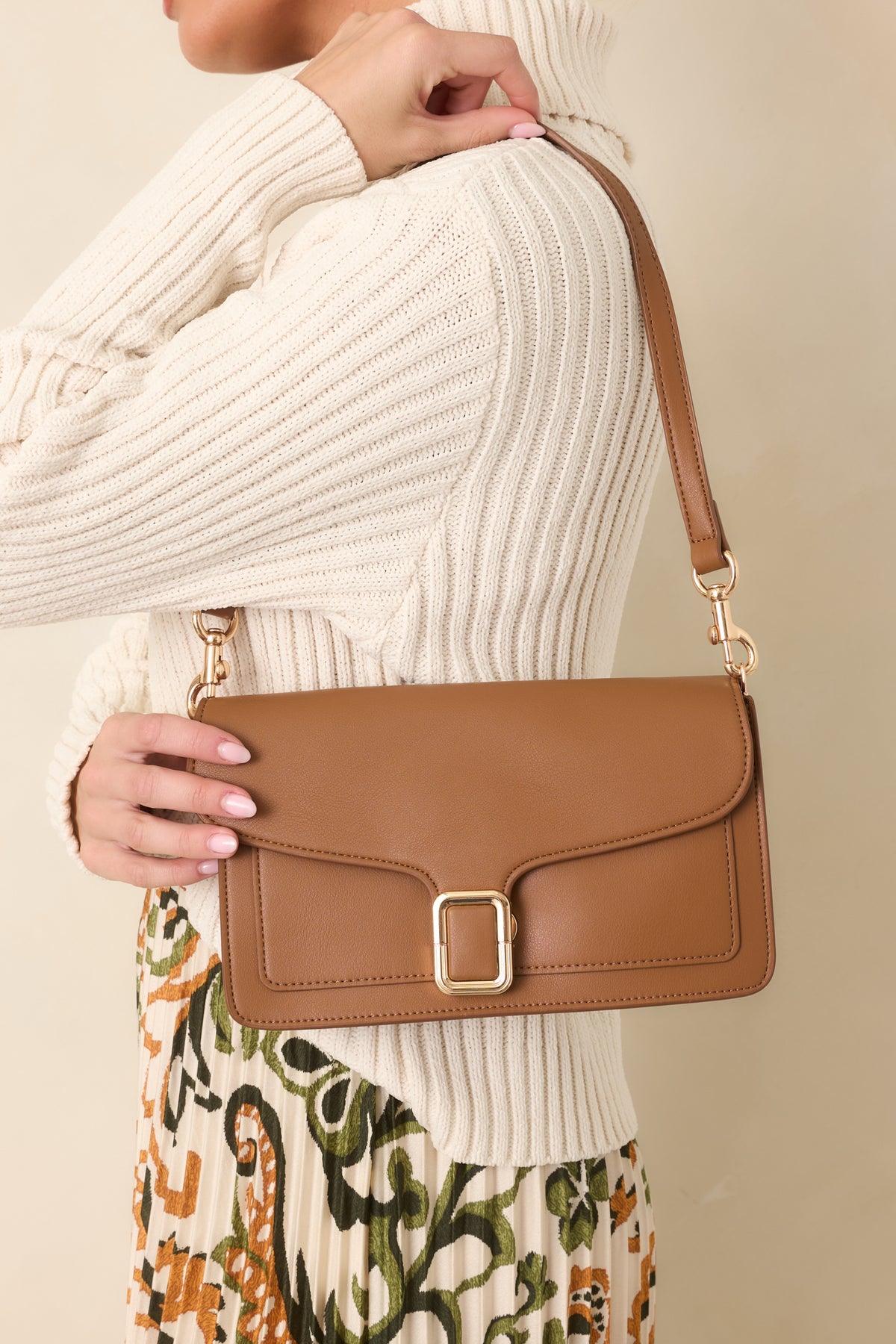 Modern Elegance Mocha Faux Leather Shoulder Bag