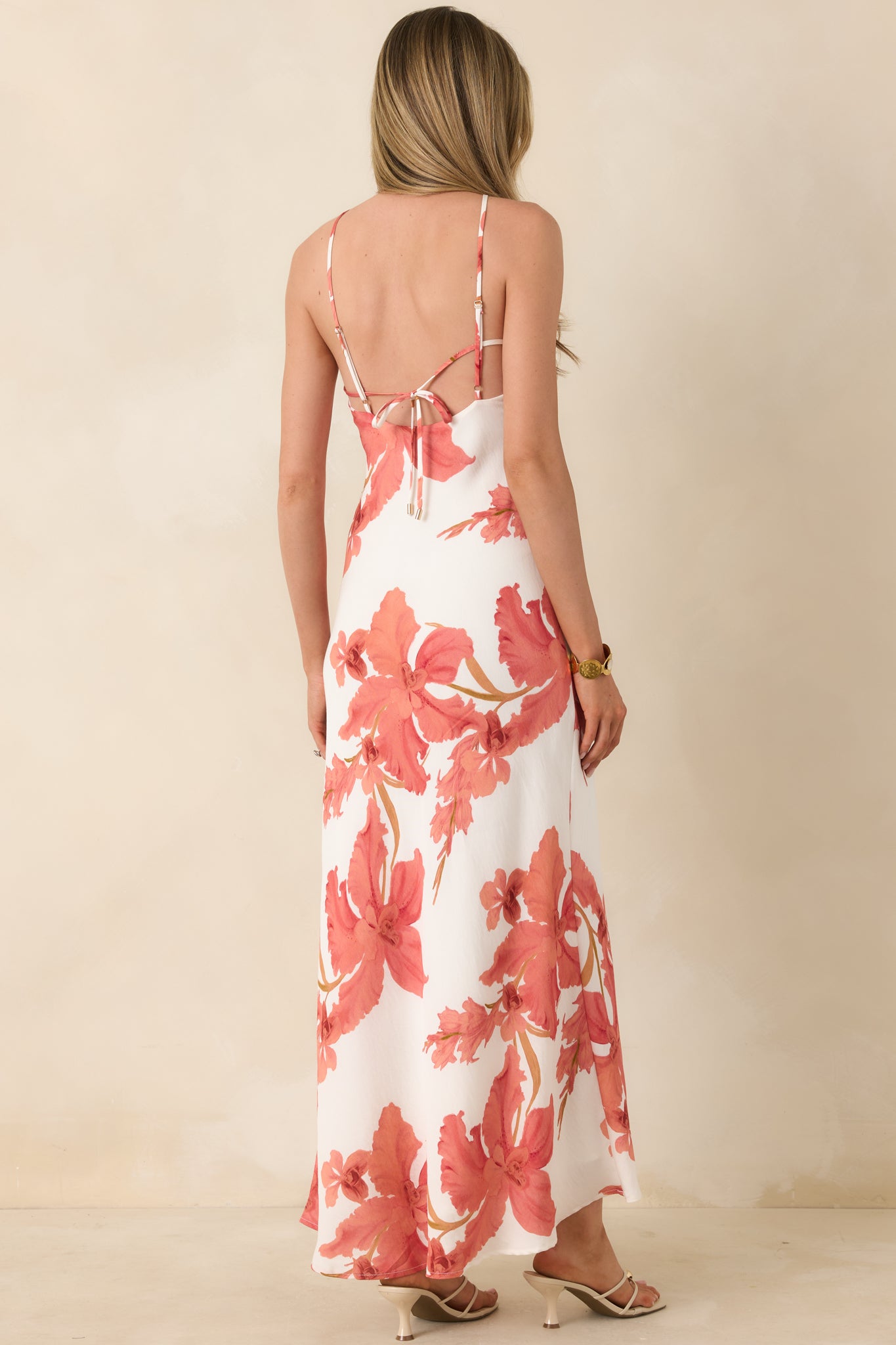 MINKPINK Isla Peach Hibiscus Halter Maxi Dress | Red Dress