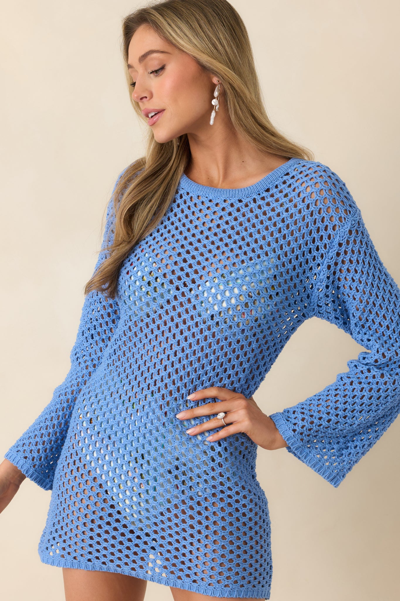 Women's Balmy Blue Crochet Mini Dress | Size: L | Red Dress Women's Balmy Blue Crochet Mini Dress | Size: L | Red Dress