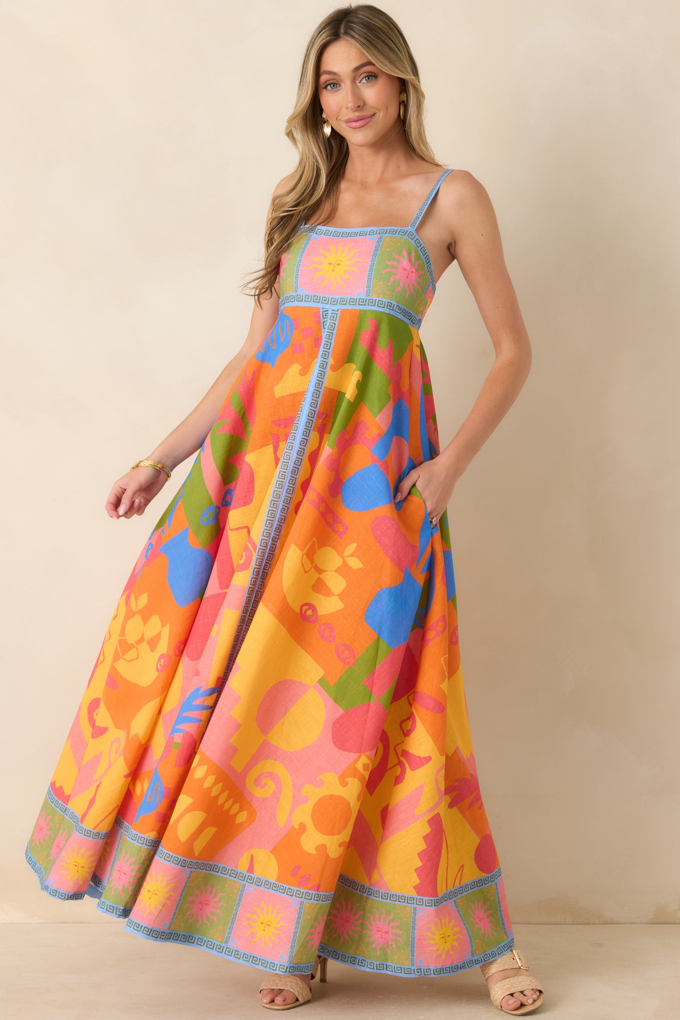 Women's Atlantis Orange Multi Cotton Abstract Print Maxi Dress | Size: S | Red Dress Women's Atlantis Orange Multi Cotton Abstract Print Maxi Dress | Size: S | Red Dress