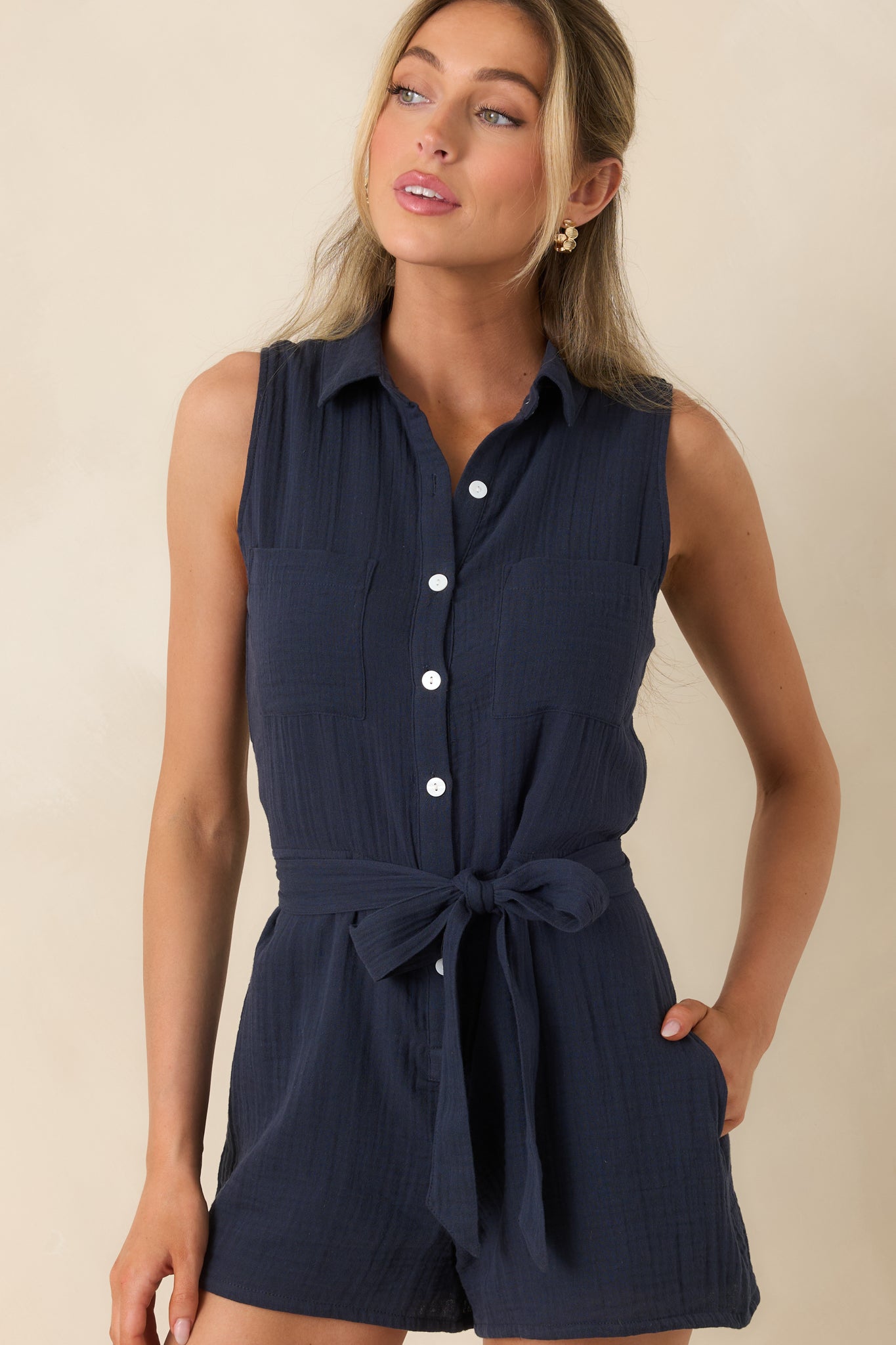 Z Supply New Light Navy Cotton Romper | Red Dress