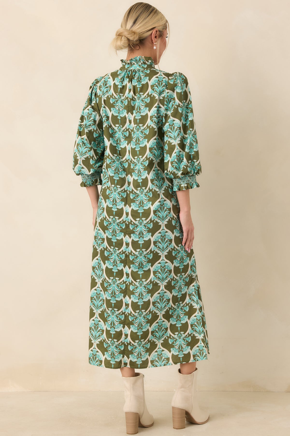 Dream All Day Olive & Aqua Floral Cotton Midi Dress