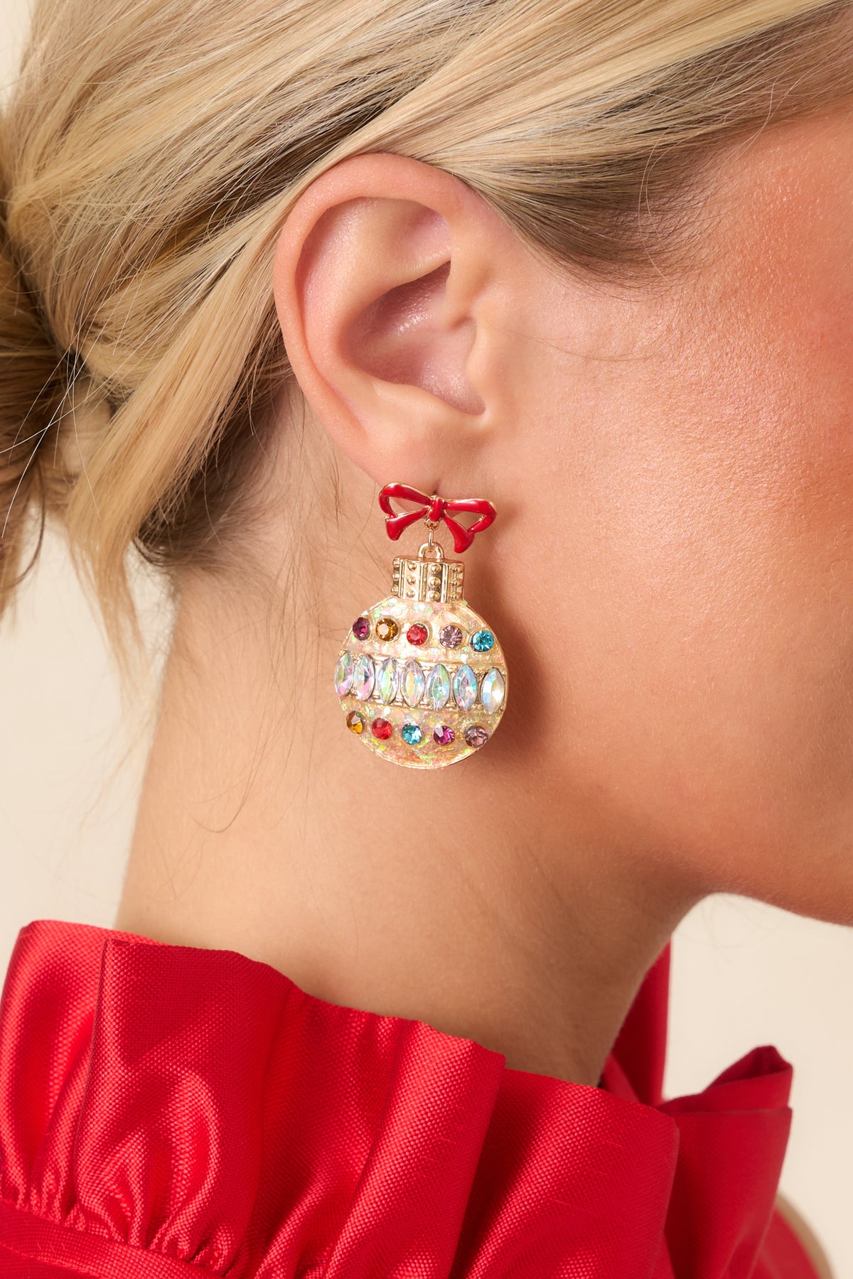 Baubles and Bows Gold Multi Crystal Ornament Drop Earrings