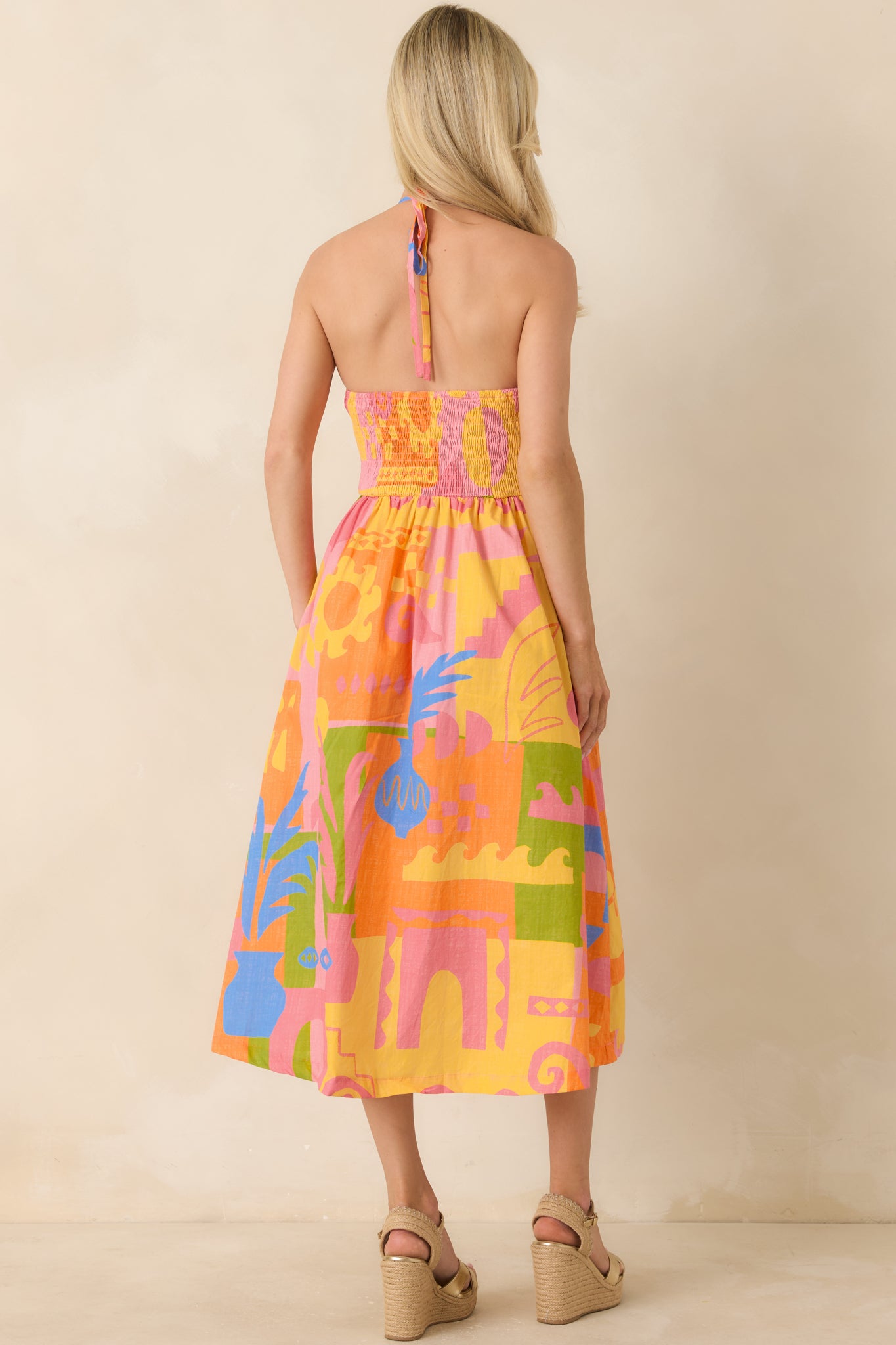 structure midi dress Paradisa Maldives Orange Multi Cotton Abstract Print Midi Dress