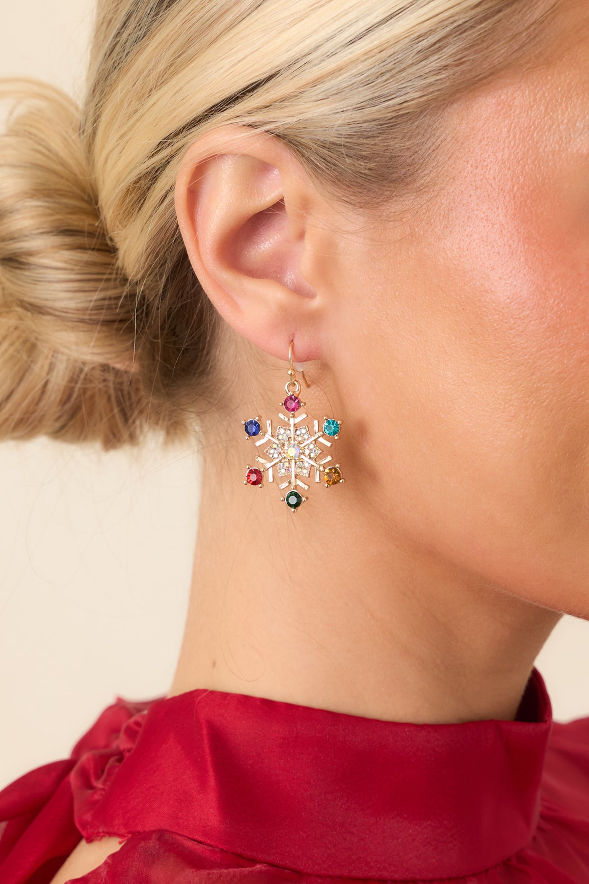 Let It Glow Gold Multi Crystal Snowflake Drop Earrings