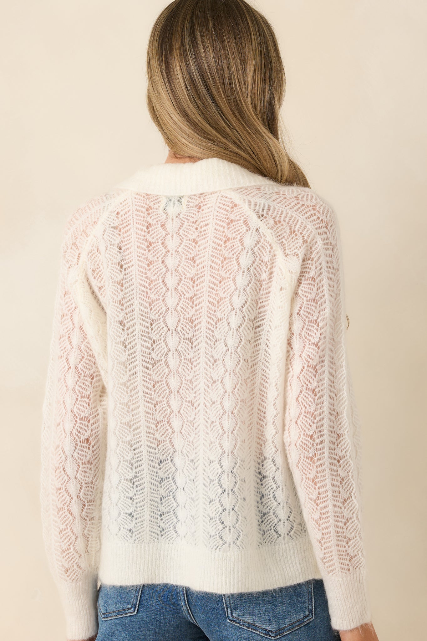 FRNCH Kristin Ivory Openwork Knit Cardigan | Red Dress