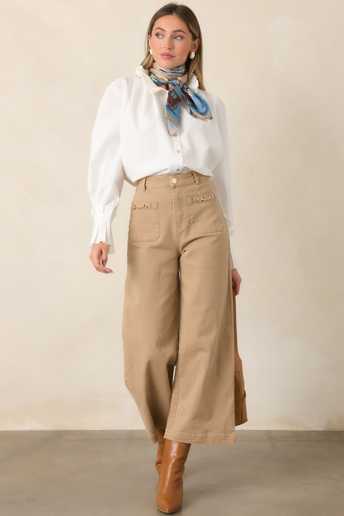 So to Speak White Pleated Ruffle Button Front Blouse