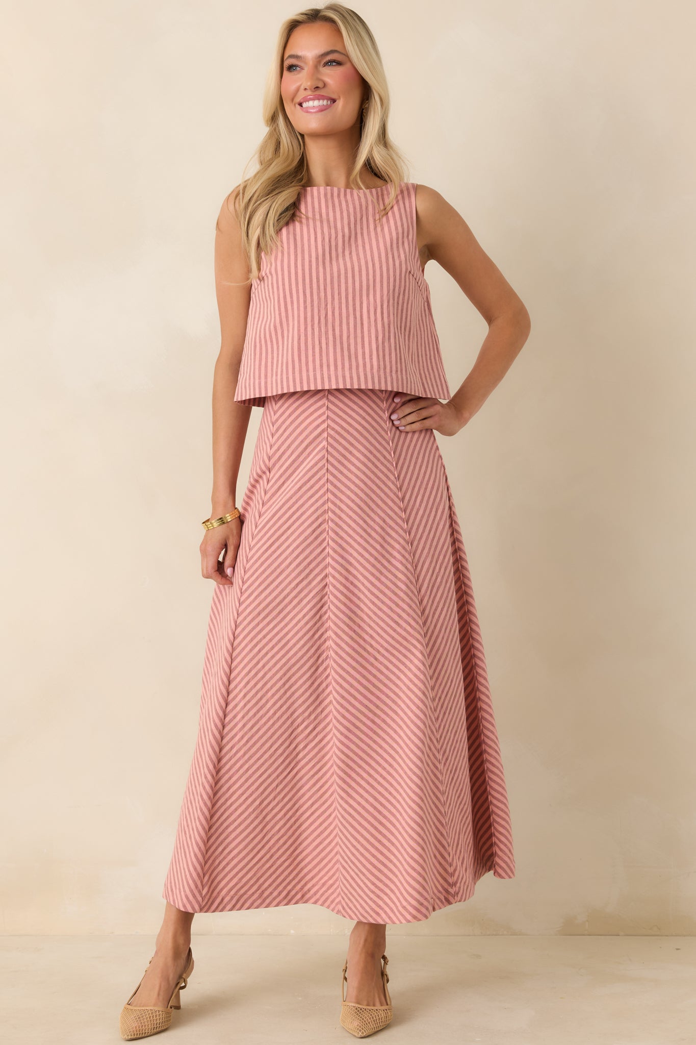 MINKPINK Paloma Coral Pink Stripe Cotton Low-Back Top