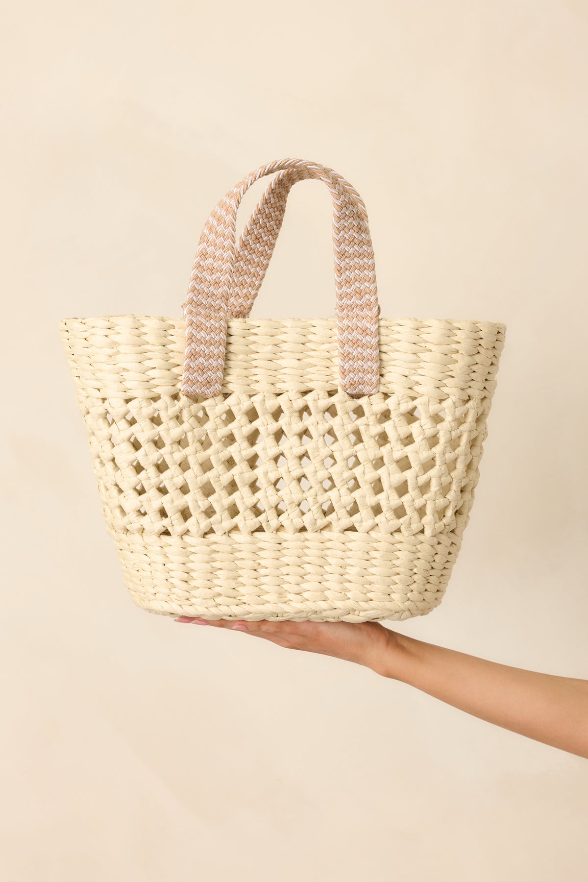 Ivory Raffia Woven Structured Handbag - All Accessories | Red Dress