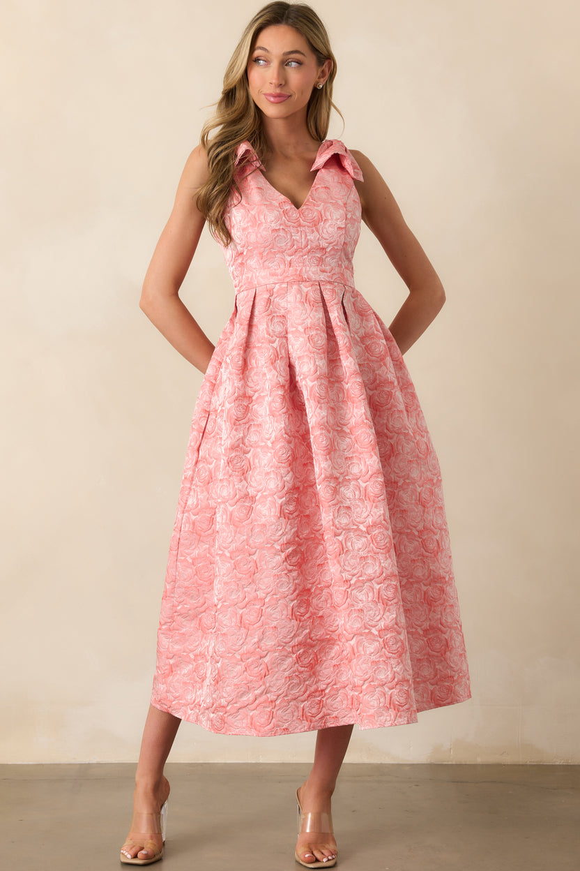 Cassandra Floral Jacquard Midi Dress, Pink