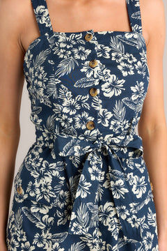 Samba, tropical print Navy dress with slit on sides