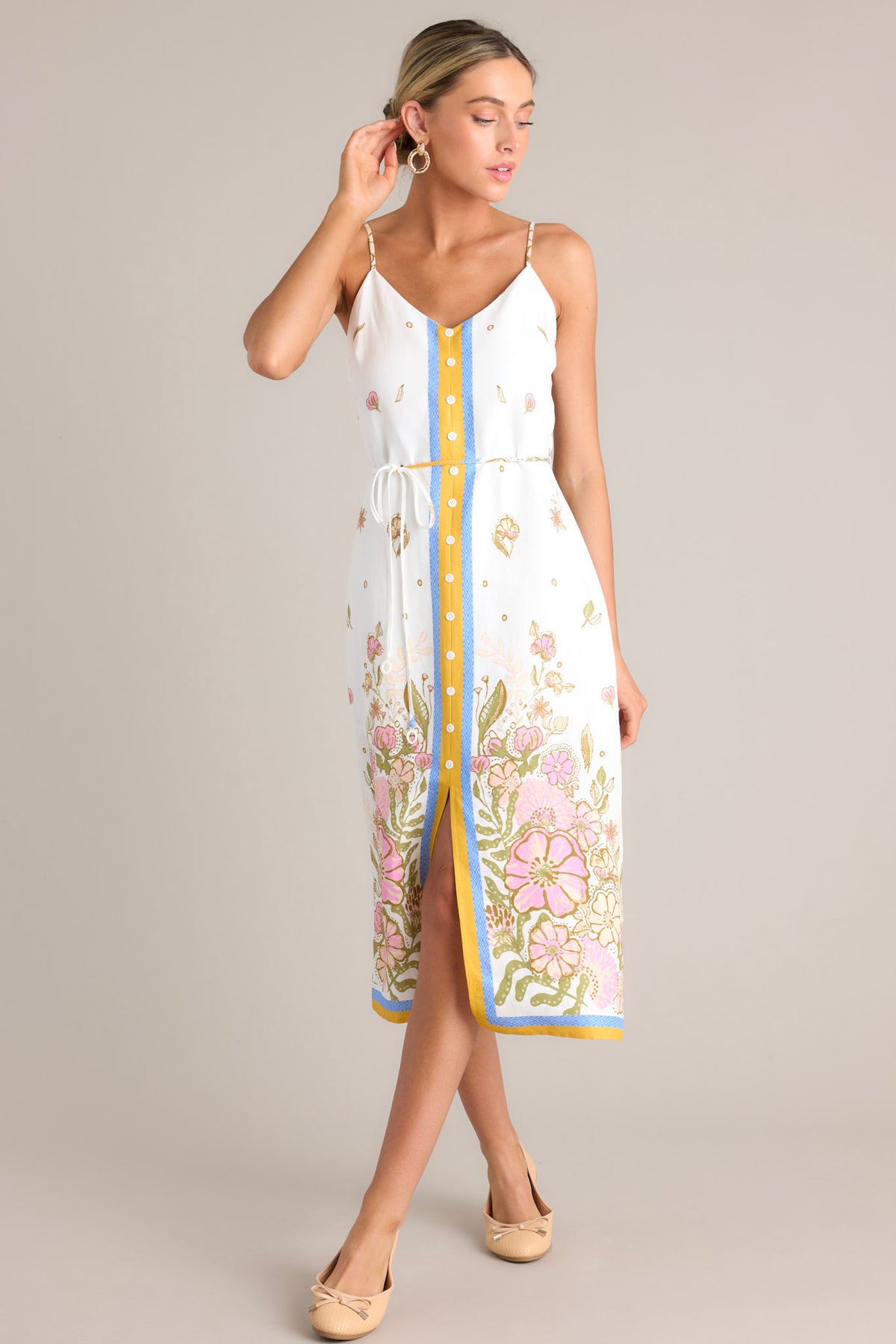 Ivory + Teal Mosaic Print Flowy Midi Dress main image 0