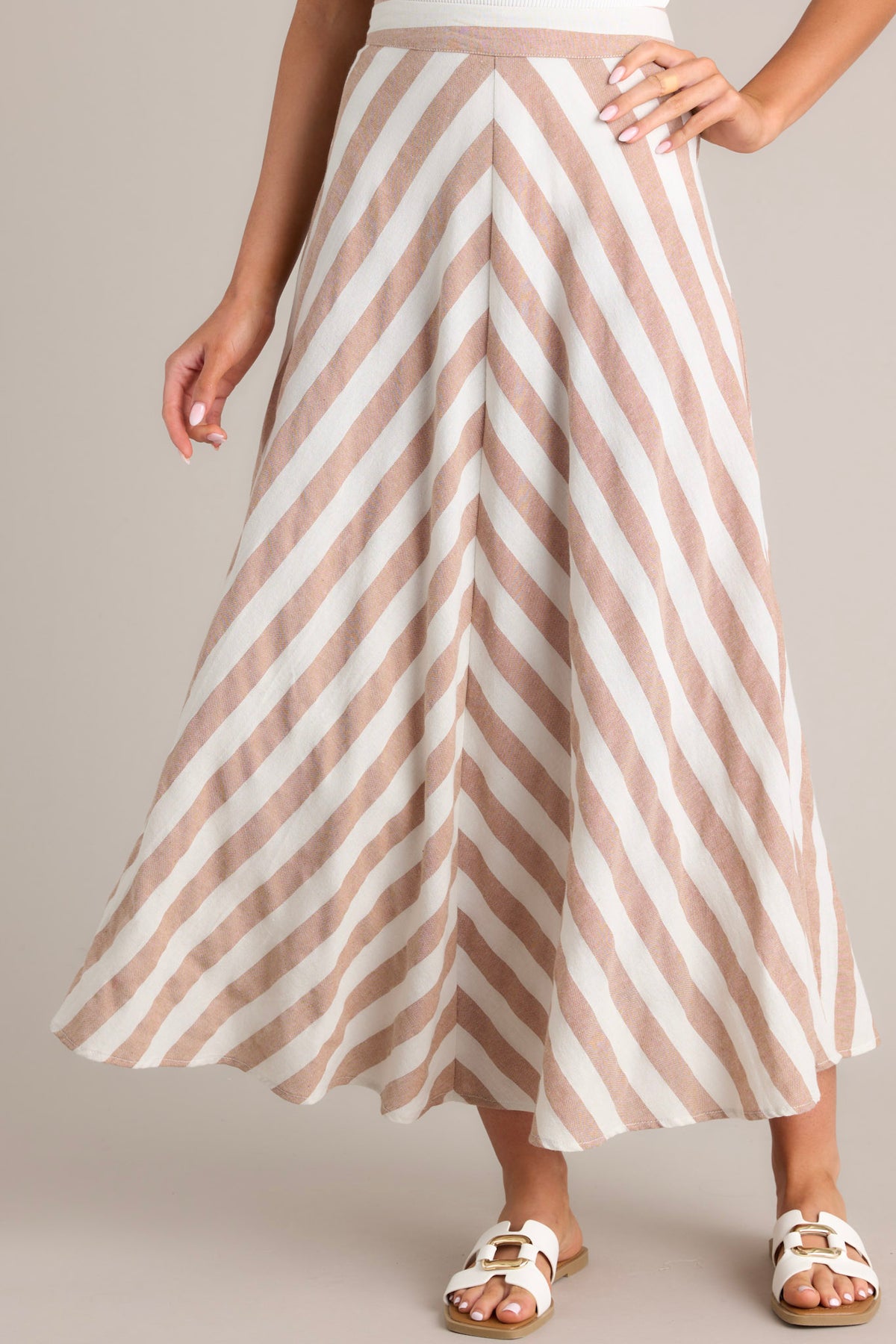 Flowing Brown & White Striped Maxi Skirt
