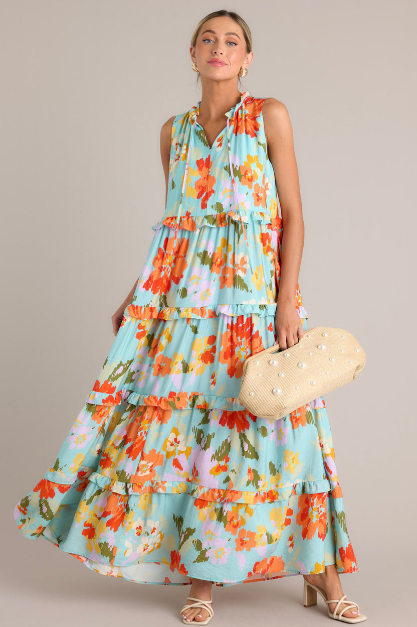 Sky blue floral long dress main image 0