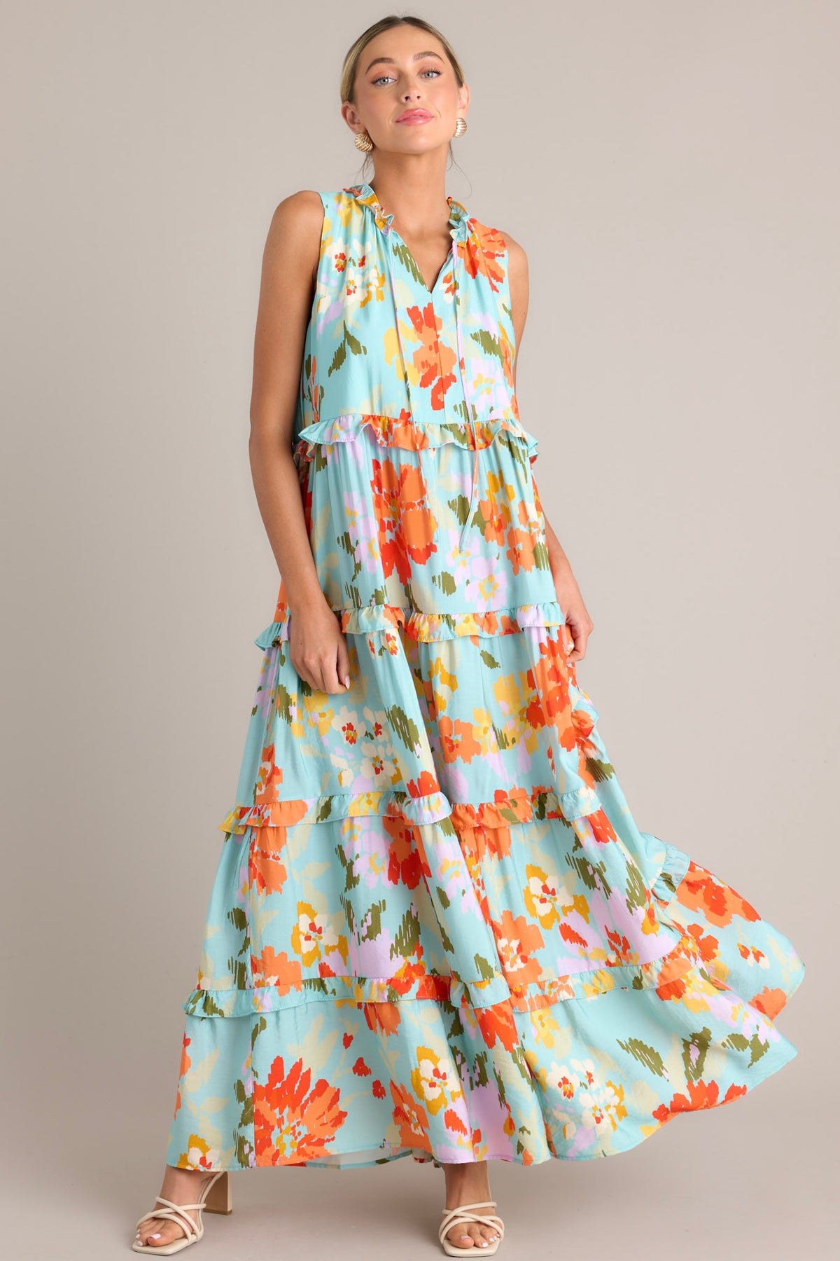 Sundrop Maxi Shirt Dress in Blue and Multi Vase Print