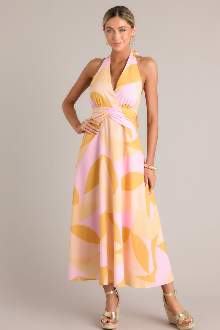 Halter Low Back Chiffon Maxi Sexy Dress Orange