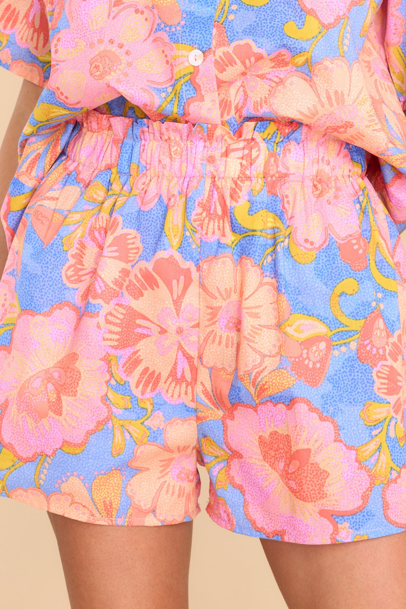 1 Why Wait Indigo Floral Print Shorts at reddress.com