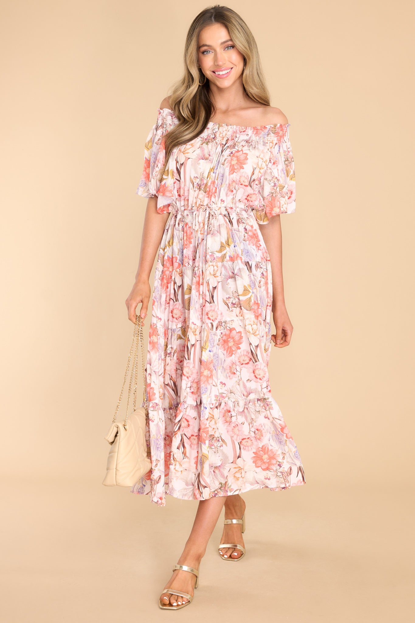 9 Will It To Be Taupe Multi Floral Print Maxi Dress at reddress.com