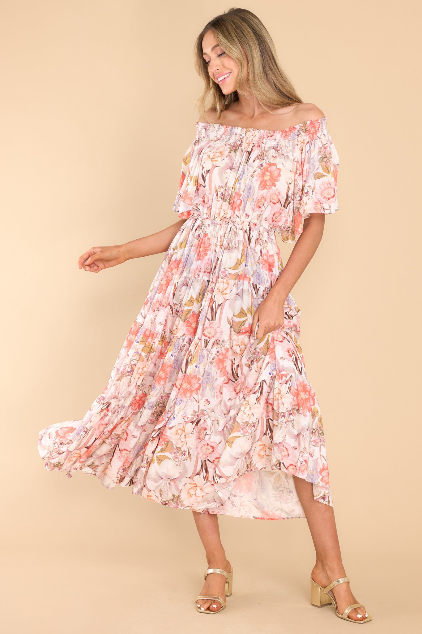 6 Will It To Be Taupe Multi Floral Print Maxi Dress at reddress.com