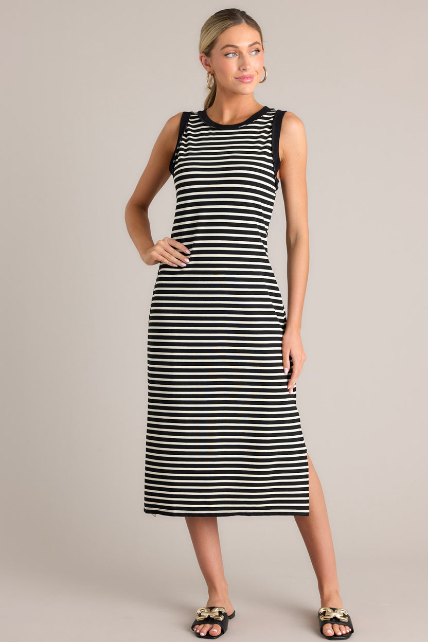 The Black Stripe Midi Tie Dress