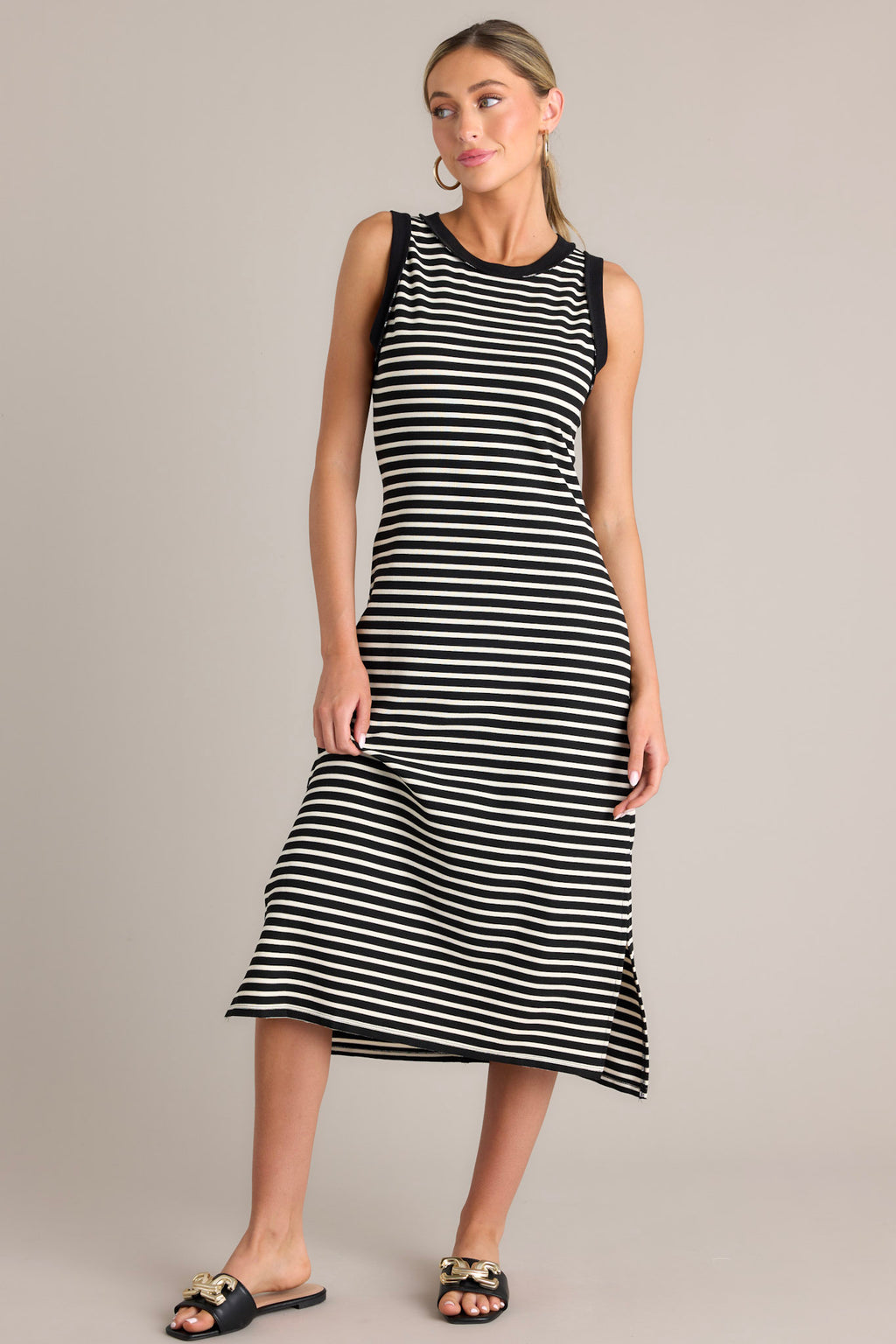 Black Stripe Midi Dress - All Dresses Black Stripe Midi Dress - All Dresses