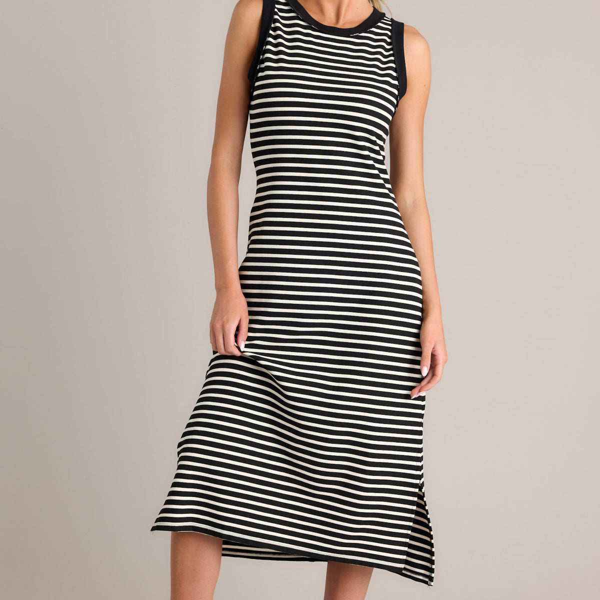 Black Stripe Midi Dress - All Dresses | Red Dress