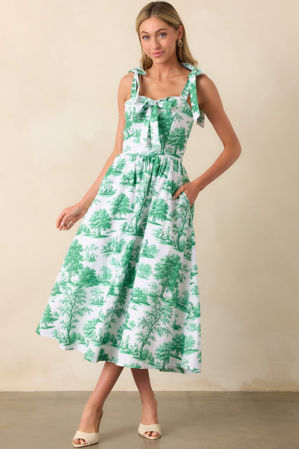 Prosperina Juli Anna Midi Dress In Eden Green Toile