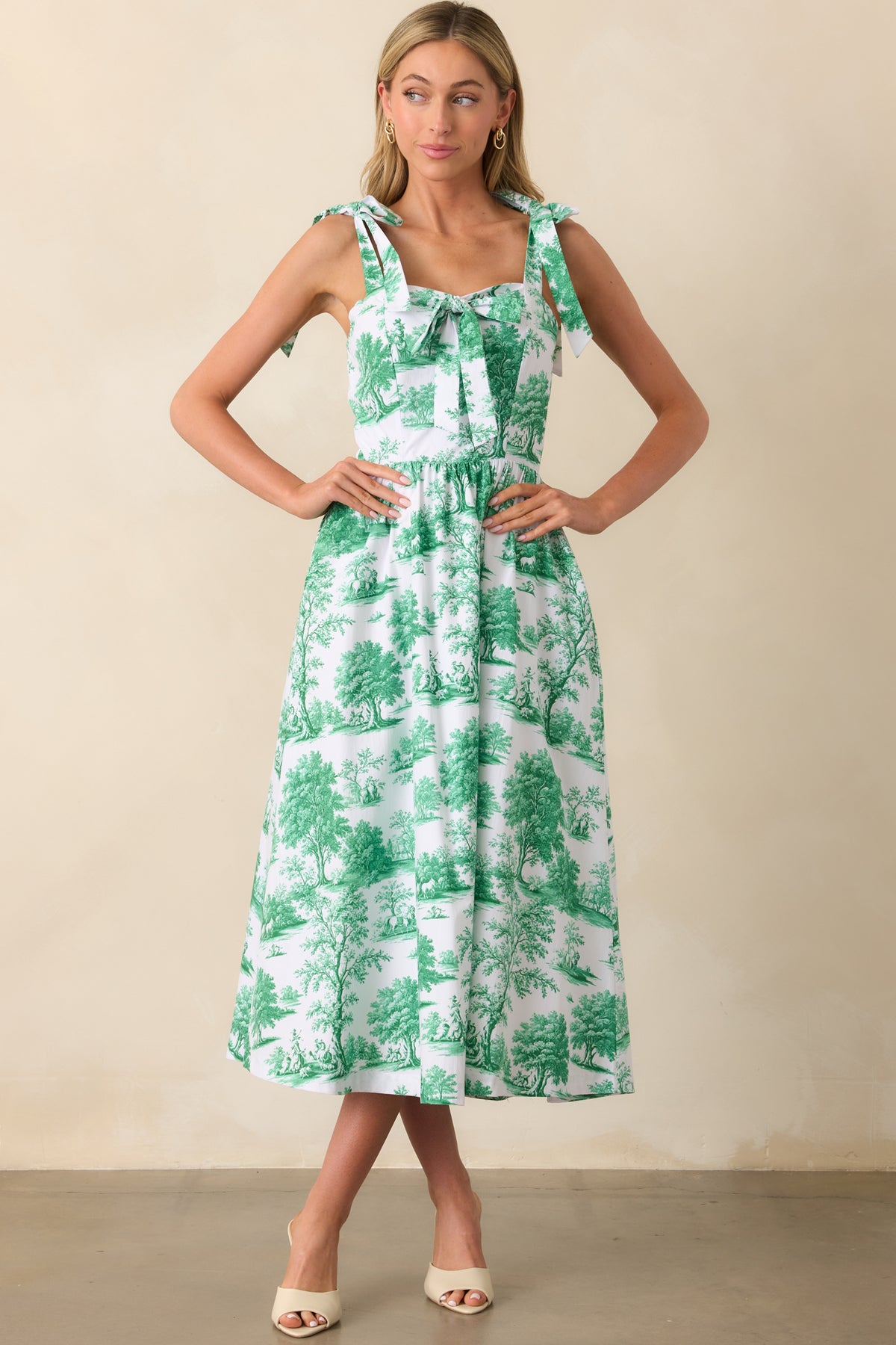 Prosperina Juli Anna Midi Dress In Eden Green Toile
